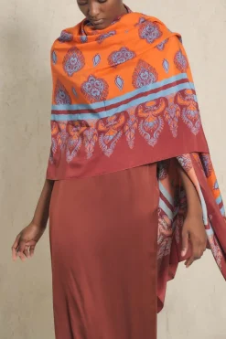 India Chintz Shawl In Orange Shawls