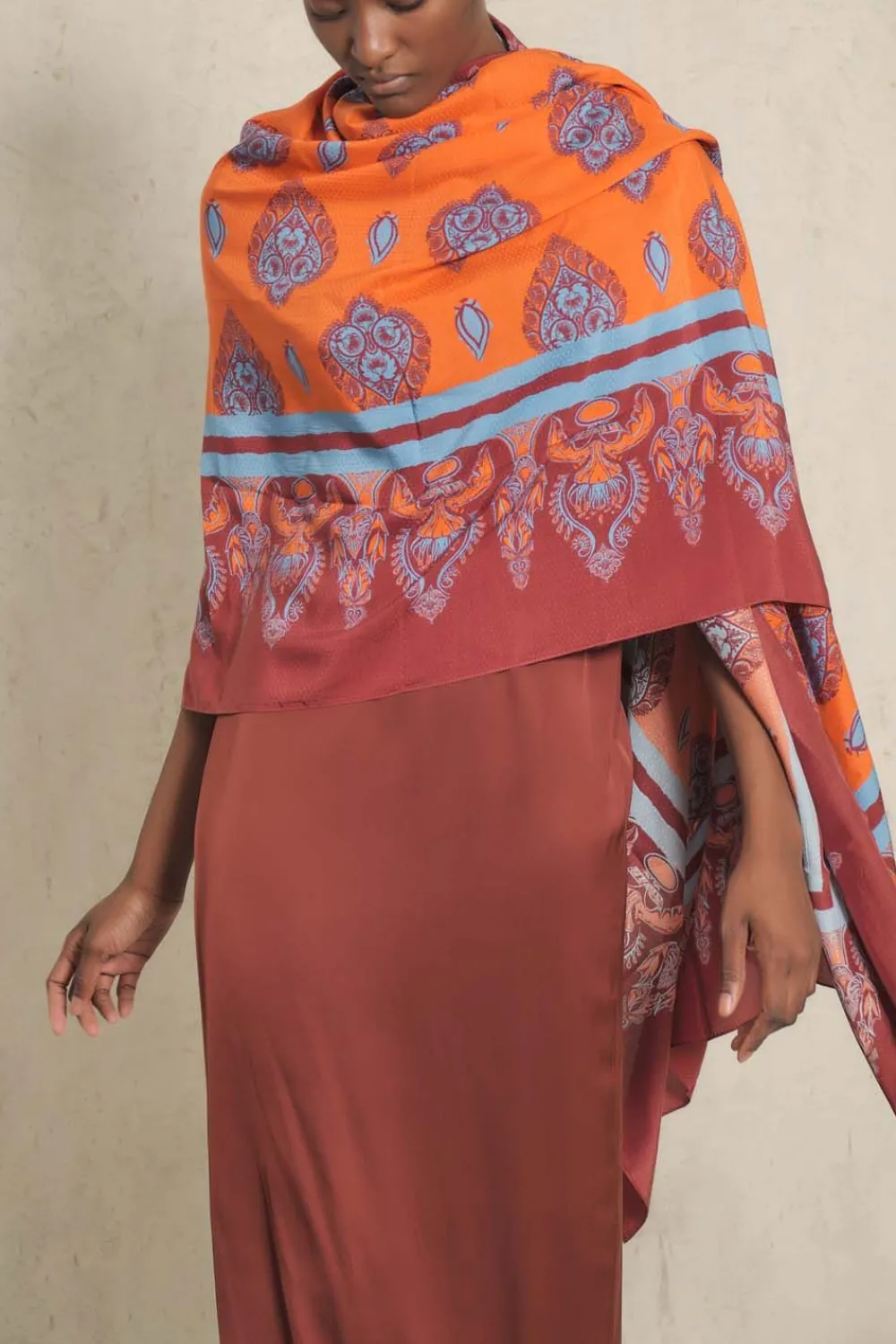India Chintz Shawl In Orange Shawls