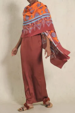 India Chintz Shawl In Orange Shawls