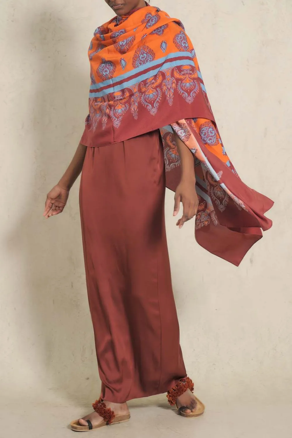 India Chintz Shawl In Orange Shawls