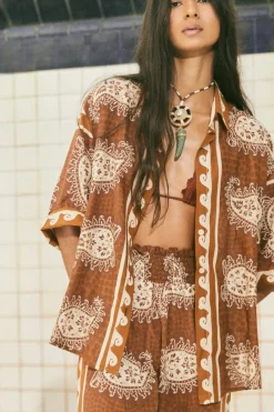 Clearance Paisley Situation Shirt In Brown Tops