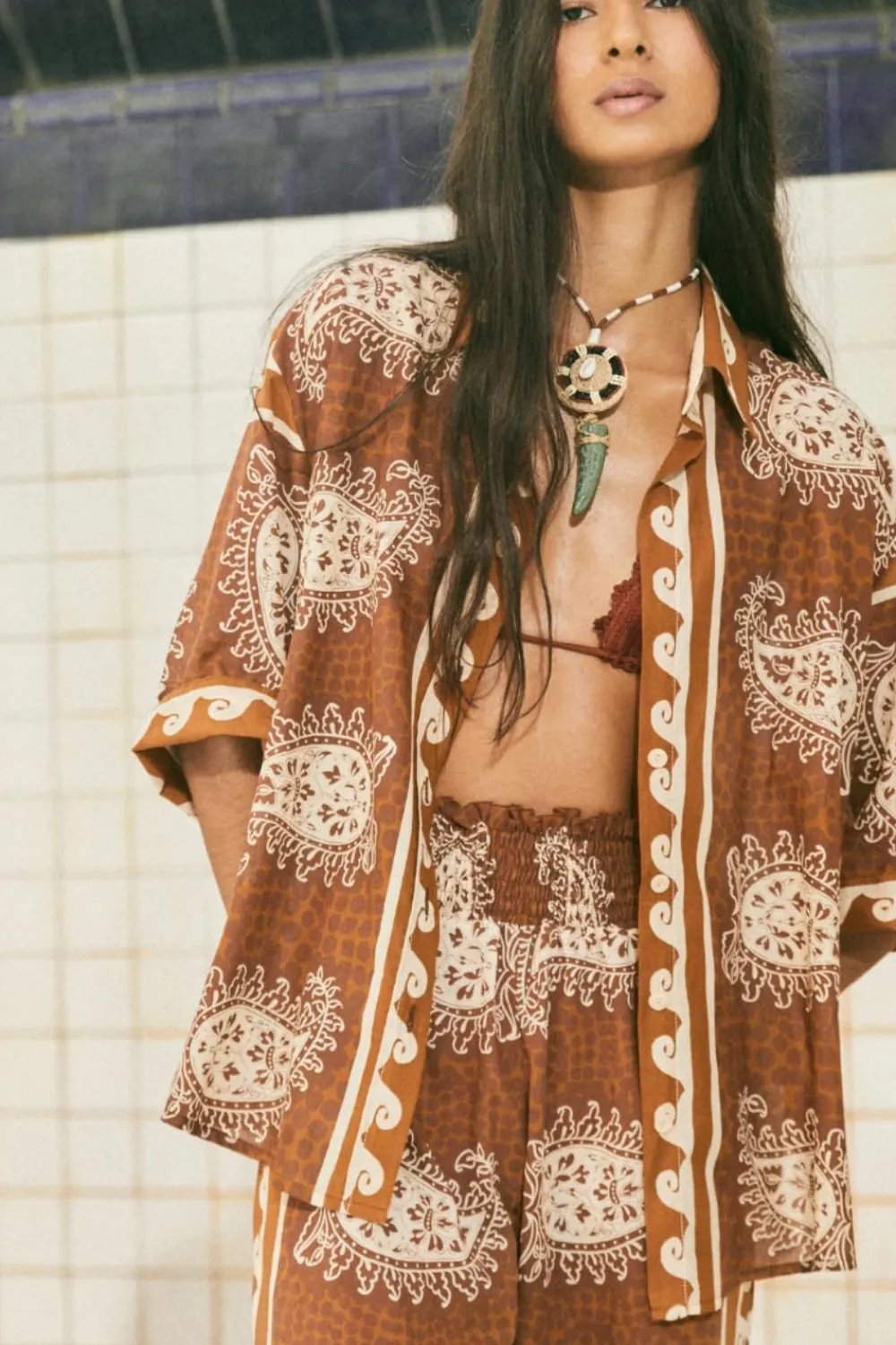 Clearance Paisley Situation Shirt In Brown Tops