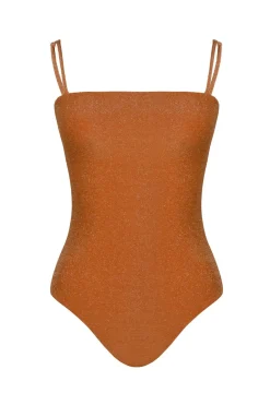 Online Shiny Iconography Onepiece In Peach Swimwear