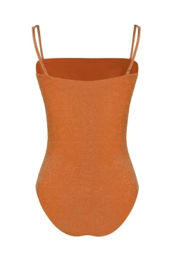Online Shiny Iconography Onepiece In Peach Swimwear