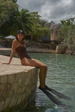 Outlet Ucayali River Onepiece In Black & Brown Swimwear